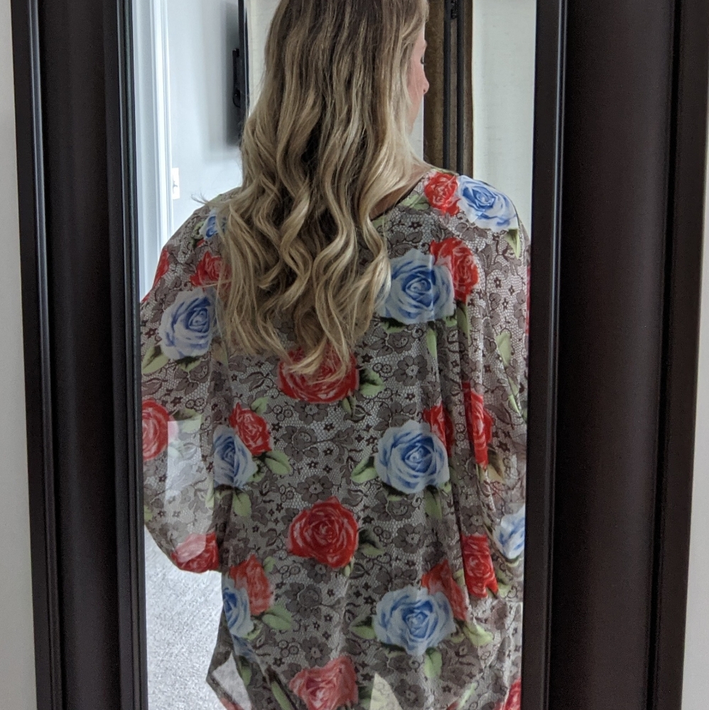 DNA couture floral kimono coverup